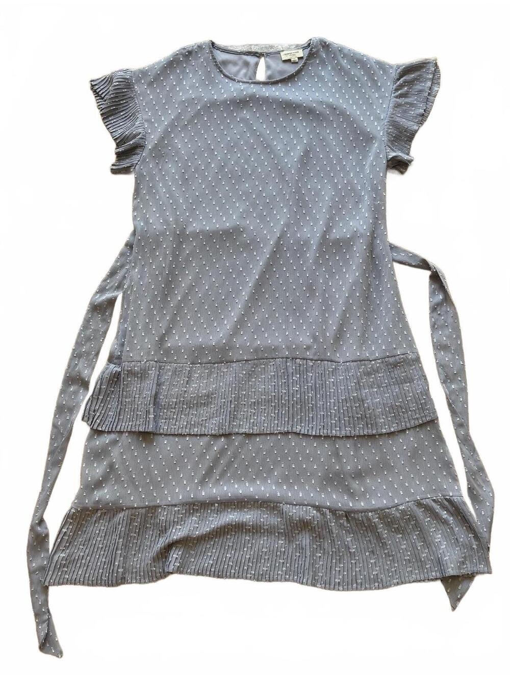 ORANGE CREEK Slate Blue Swiss Dot Tiered Dress Size L